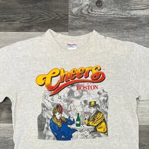 Vintage 90s Boston Cheers Heathered Gray Mens L Graphic Single Stitch Tee USA‎